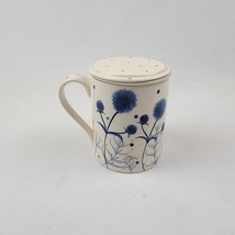 Vintage Hand Painted Tea Cup With Tea Strainer Insert And Lid Blue Flowers - £7.45 GBP