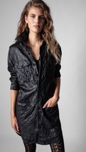 Zadig &amp; Voltaire Raska Crinkled Leather Shirtdress Black Dress $998, Sz ... - $7,243.77 MXN