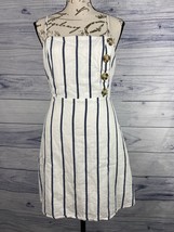 Aakaa Linen Dress Women S Button Accent Spaghetti Strap Blue Stripe Line... - £17.57 GBP