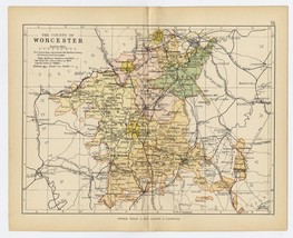 1898 Antique Map Of County Of Worcester Worcestershire / England - £22.34 GBP