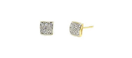 ADIRFINE 10K Solid Gold Square 4.5mm Micro Pave Cubic Zirconia Stud Earrings - £45.06 GBP