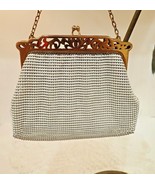 Vintage Metal Mesh Purse Evening Bag Ivory Enamel Bride Wedding Whiting & Davis - $29.99