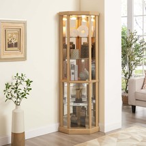 Lighted Corner Curio Cabinet - Elegant Glass Display Case, Light Oak - $5,044.31 MXN