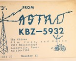 Vintage CB Ham Radio Card KBZ 5932 Astro Cookeville  Tennessee  - £3.97 GBP