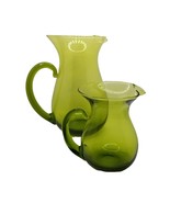 Vintage Olive Avocado Green Glass Pitcher Vase Set Large Small Decorativ... - £20.27 GBP