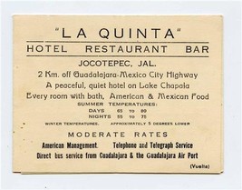 La Quinta Hotel Restaurant Bar Brochure Jocotepec Jalisco Mexico 1955 - £14.20 GBP