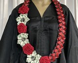 Graduation Money Lei Flower Deep Red &amp; Black Roses Four Braided Ribbons - £55.38 GBP