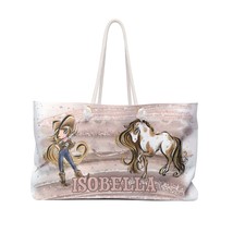 Personalised Weekender Bag, Cowgirl and Horse, Blonde Hair, Blue Eyes - £38.80 GBP