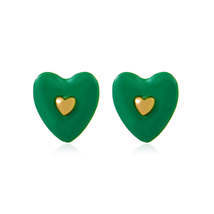 Green Enamel &amp; 18K Gold-Plated Heart Stud Earrings - £10.38 GBP