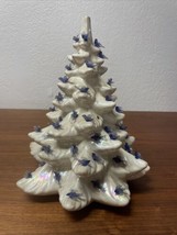 Vintage White Ceramic Christmas Tree 15&quot; Bluebirds No Star Holiday KG JD - £117.32 GBP