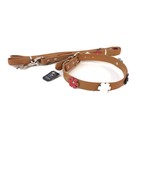 Dogo Brown Leather  Flowers  Dog Collar and Leash Set  Large - READ Desc... - £12.30 GBP