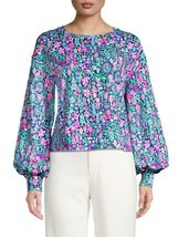 Lilly Pulitzer Kamala Long Sleeve Sweatshirt "Low Tide Navy Jewelry" Large - $52.80