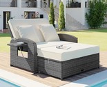 With Table, Pe Wicker Reclining Daybed With Adjustable Back And Cushions... - $978.99