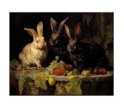 Art Print Bunnies  Rabbit  s Vintage  I Oil painting Giclee on Canvas - £7.04 GBP+