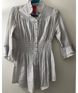 V Cristina Womens Gray White High Collar Smocked Waist Striped V Cristin... - $18.81