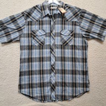 Vintage Roper Western Mens 2XL Blue Metallic Plaid Pearl Snap Short Sleeve Shirt - £20.53 GBP