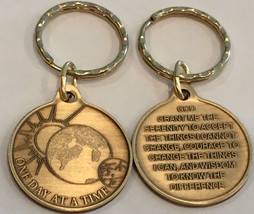 Universe One Day At A Time Serenity Prayer Keychain Bronze AA Sobriety E... - £7.83 GBP