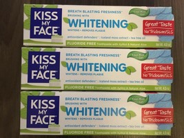 Lot Of 3 Kiss My Face Whitening Fluoride Free Toothpaste Cool Mint Gel 4.5 oz - £32.06 GBP