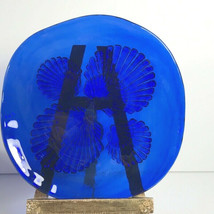 Cobalt Blue sea shells plate, pressed glass beach theme dish - £20.51 GBP