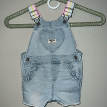 OSHKOSH Toddler Girl Size 18M Rainbow Stripe Shortalls Heart Pocket Raw Hem - £12.28 GBP