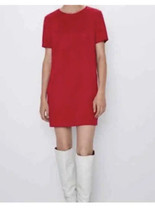 Zara Trafaluc Crushed Velvet Wine Red Mod Shift Dress Size Medium - £13.32 GBP