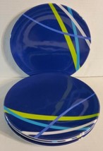 Blue Green Stripe Melamine Appetizer Salad Plates 9&#39;&#39; Set 5 Dinnerware   - $23.03