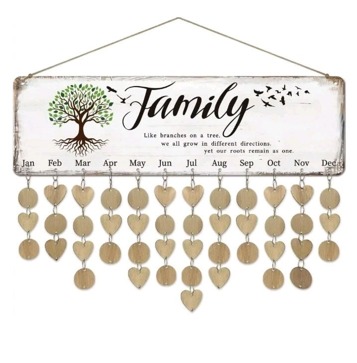 FAMILY Birthdays Hanging Plaque ~ Distressed Wood ~ Heart &amp; Circle Tags - $28.00