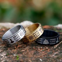 Classic, 316L Stainless Steel, Nordic/Norse Runes &amp; Viking Symbols Theme Ring - £17.42 GBP