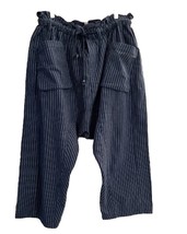 Free People Runyon Oversize Stripe Pant Harem Blue Drawstring With Elastic Small - £50.54 GBP