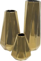 Ceramic Geometric Vase Set of 3 14&quot; 11&quot; 7&quot;H Gold - $54.86