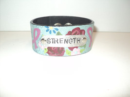 Breast Cancer Bracelet Hand-Made Hand-Painted Leather Snapped Closure Strength - £30.25 GBP