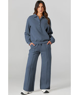 Sail Blue Solid Collared Sweatshirt and High Waist Pants Active Set - $63.52