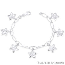 Orchid Flower &amp; 5mm Oval Link Chain Italy Charm Bracelet in .925 Sterling Silver - £29.39 GBP