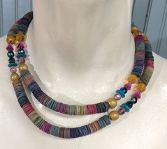 Dyed Multicolor Puka Shell Double Strand Womens Necklace Sliding Clasp - £13.84 GBP