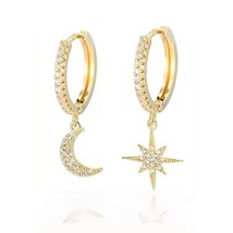 Fashion Cubic Zircon Star Moon Drop Hoop Earrings For Women Geometric Huging Pie - £6.89 GBP