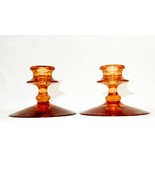 Set of 2 Glass Candlesticks, Transparent Golden Rose, Etched Floral &amp; La... - $29.35