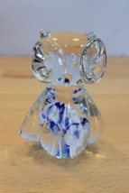 Vintage Solid Art Glass Crystal Owl Paperweight Blue 4” tall Taiwan Hand Made - £15.81 GBP