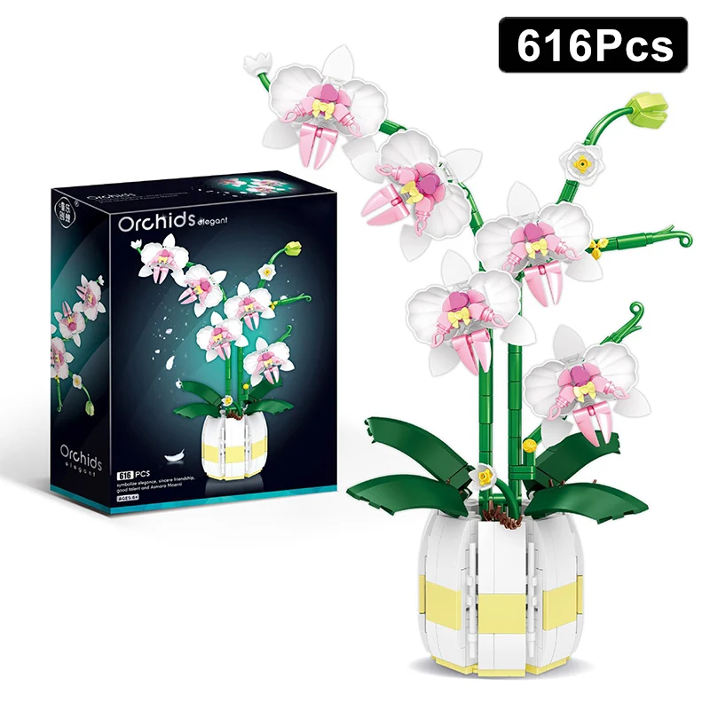 Creative MOC Orchid Potted Flowers Bouquet Model Building Blocks 10311 Romantic - £15.70 GBP+
