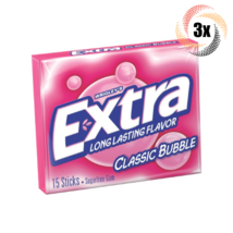 3x Packs Wrigley&#39;s Extra Classic Bubble Gum | 15 Sticks Per Pack | Sugar Free! - £8.78 GBP