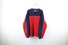 Vintage Gap Mens XL Distressed Color Block Fleece V-Neck Sweater Red Polyester - £42.79 GBP
