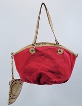 Women Red and Beige Canvas Hand Bag with Wristlet Wallet - $218.53 MXN