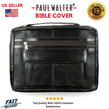 Genuine Leather Bible Cover Carrying Bag Zippered Case with Protective Handle - £15.63 GBP