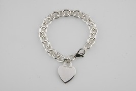 Tiffany &amp; Co. Sterling Silver Blank Heart Tag Charm Bracelet 7&quot; - £256.60 GBP