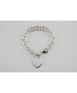 Tiffany &amp; Co. Sterling Silver Blank Heart Tag Charm Bracelet 7&quot; - £257.19 GBP