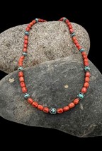 Southwest Style Sterling Silver Handmade Natural Coral Turquoise Beaded ... - $39.99