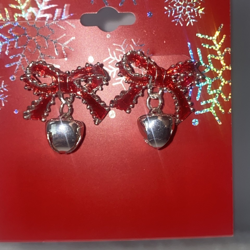 Vintage Christmas Sparkly Bow Earrings With Bells (SHIPS IN 24 HRS) Item image 4