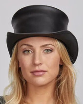 El Dorado | Women&#39;s Leather Top Hat 100% Cowhide Leather | Biker Girl Style Hat - £29.33 GBP+