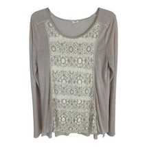 Hem &amp; Thread Womens Shirt Size L Large Cream Long Sleeve Crochet  Front Beige  - £16.04 GBP