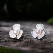 Real 925 Sterling Silver Natural Pearl Handmade Fine Jewelry Cute Fresh Clover F - £21.75 GBP