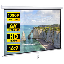 Manual Pull Down Projector Screen 80 Inch For Movie Home Theater Cinema ... - $83.99